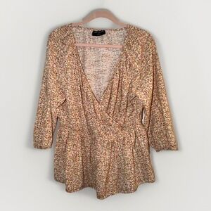 Lane Bryant Floral Peplum Cross Over Blouse Top Womens Size 12-  3/4 Sleeves